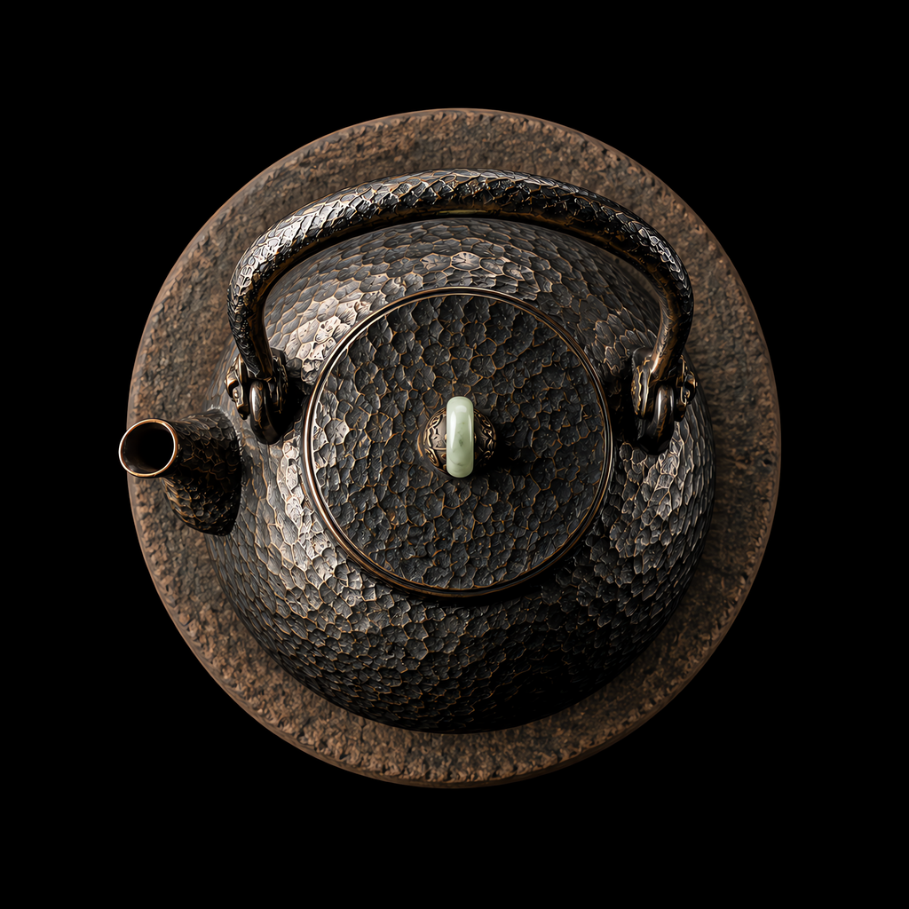 Iron Veil: Hand-Forged Iron Kettle with Jade Knob