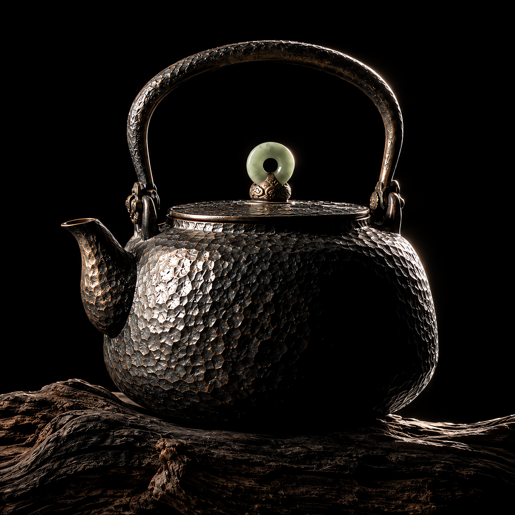 Iron Veil: Hand-Forged Iron Kettle with Jade Knob