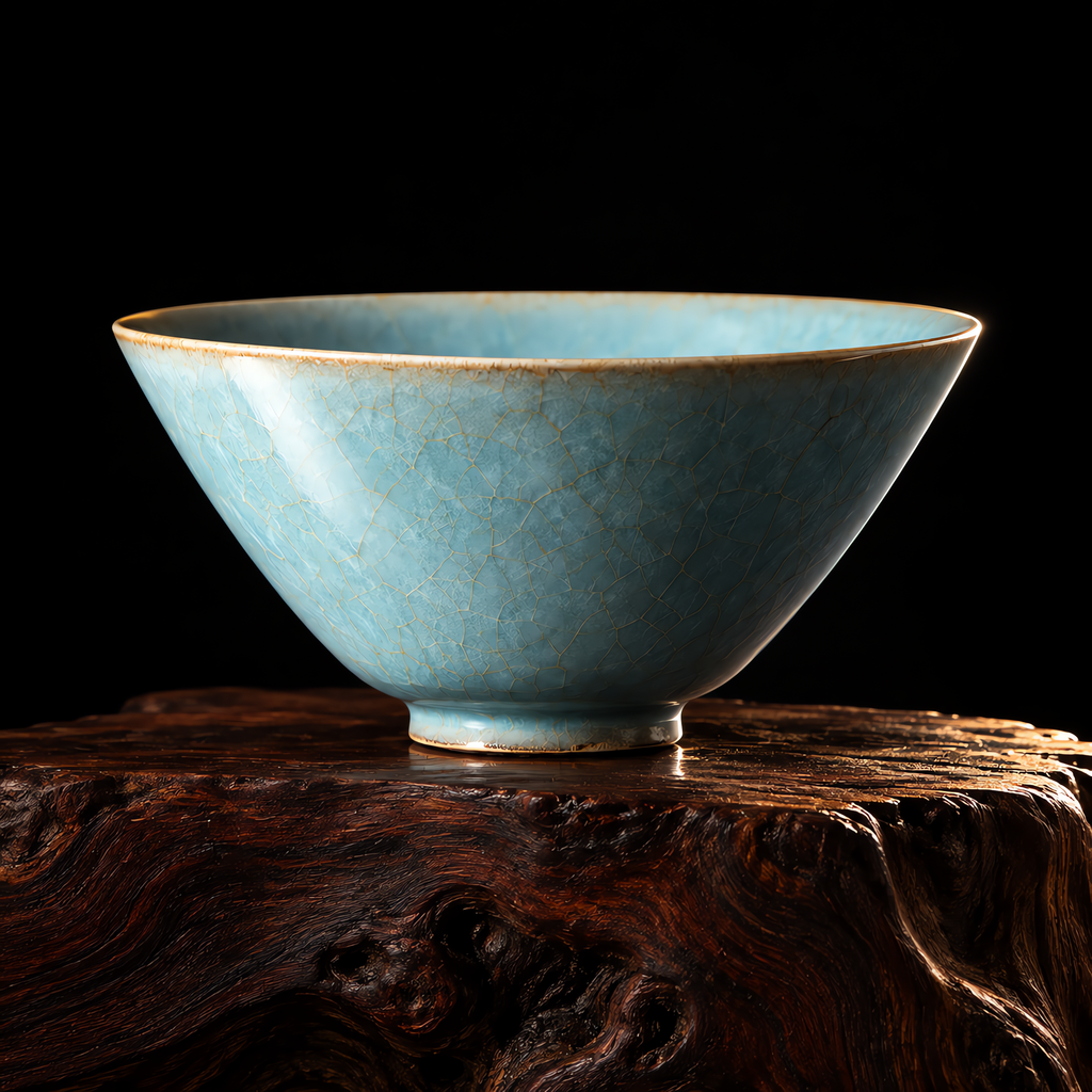 Azure: Ru Ware Celadon Bamboo Hat Bowl