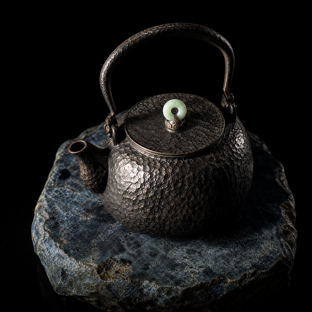 Iron Veil: Hand-Forged Iron Kettle with Jade Knob