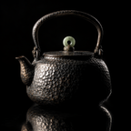 Iron Veil: Hand-Forged Iron Kettle with Jade Knob