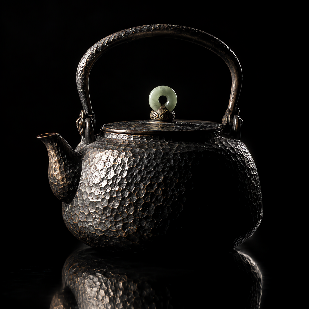 Iron Veil: Hand-Forged Iron Kettle with Jade Knob