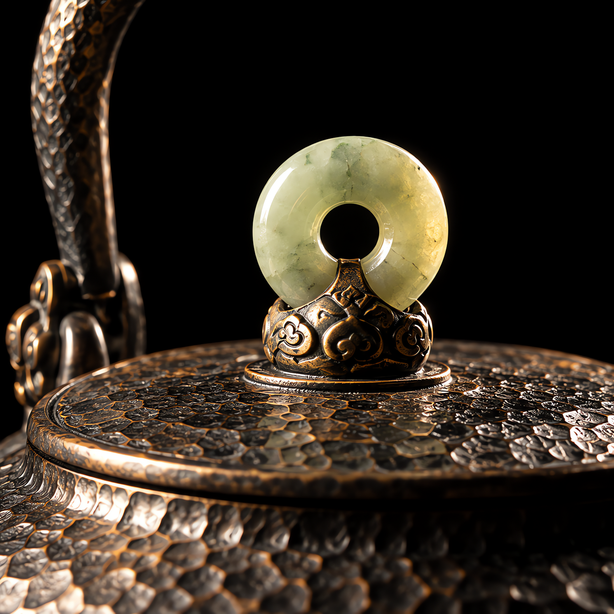 Iron Veil: Hand-Forged Iron Kettle with Jade Knob